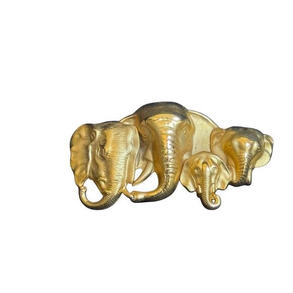 Vintage Gold Elephant Family Brooch Pin African Wildlife Jewelry - Picture 1 of 10